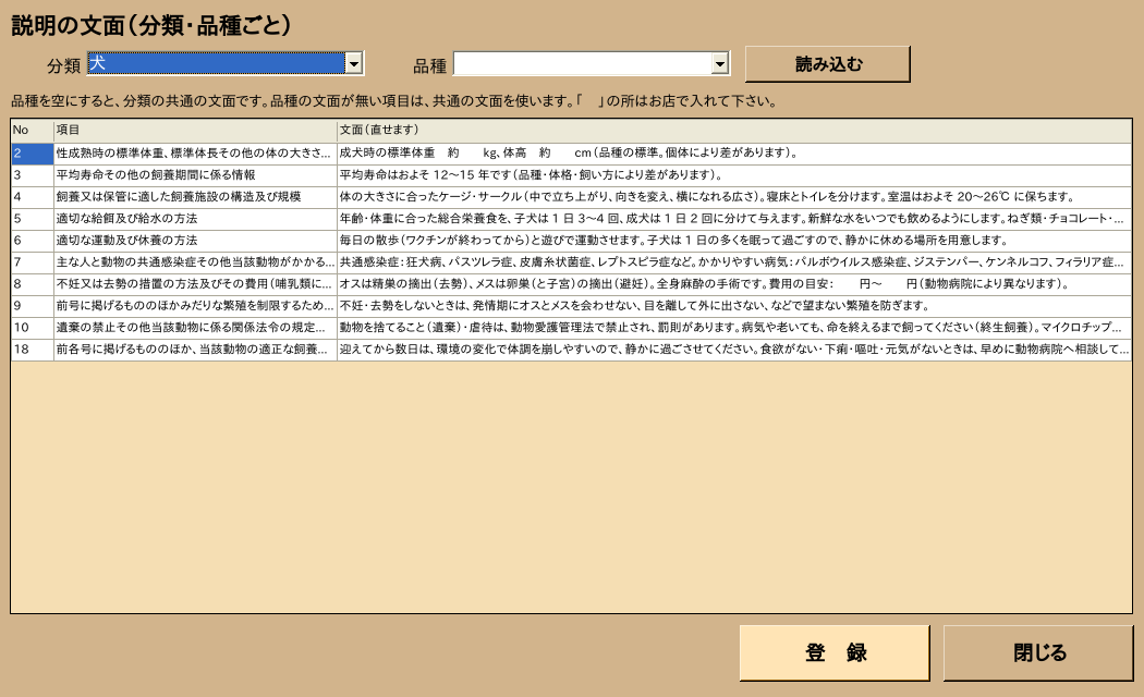 説明の文面